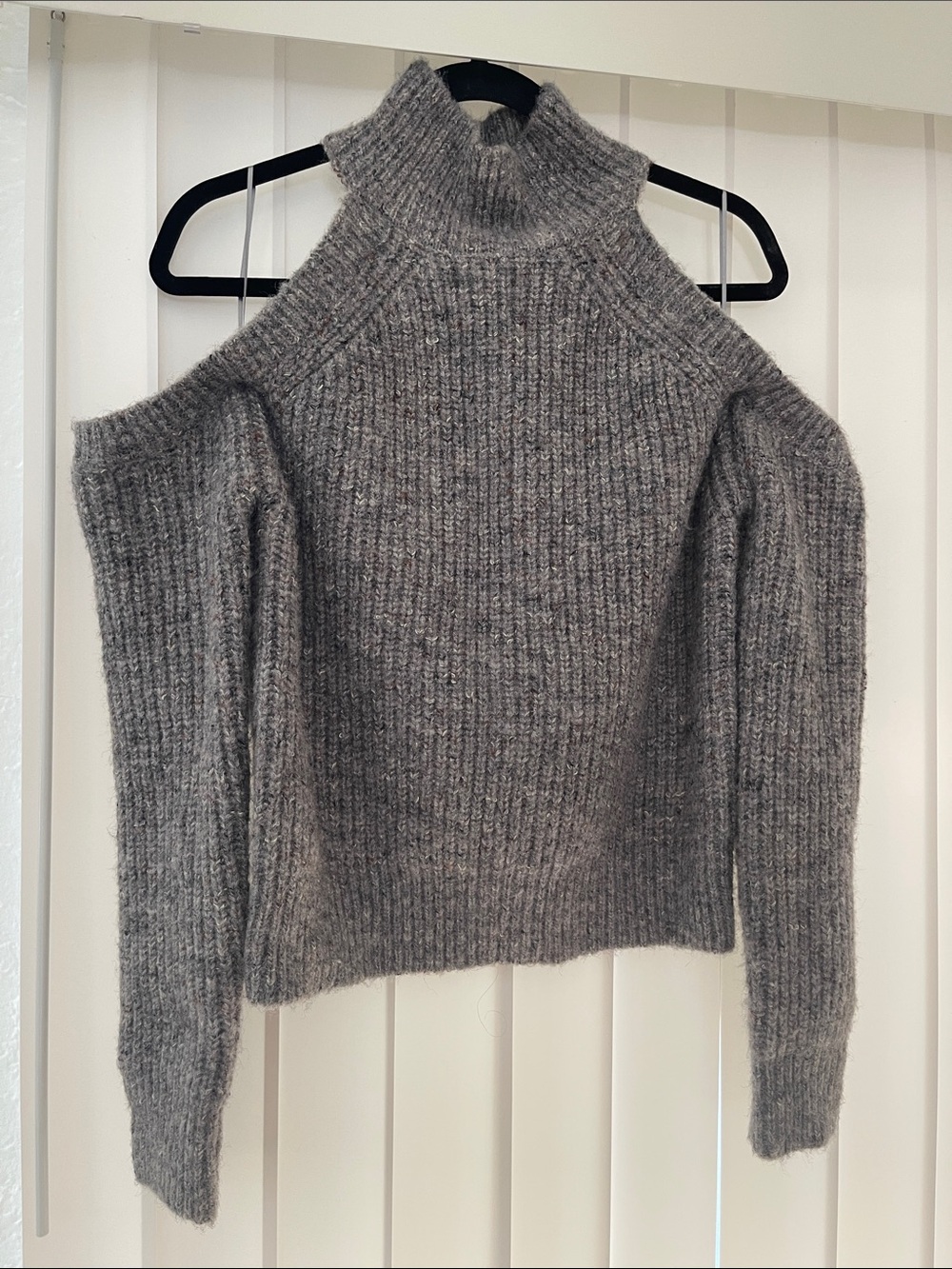 Astr Grey Ribbed Cold-Shoulder Mockneck Sweater